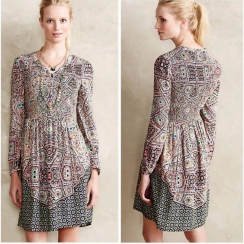 Anthropologie Maeve Tiled Amethyst Dress- Size Medium- Multicolored